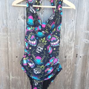 Tropical skull vintage style one piece